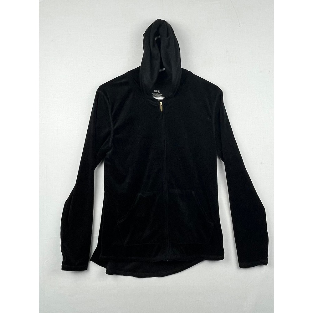 Hue Full Zip Hoodie Women Medium Velour Style Long Sleeve Black 2058